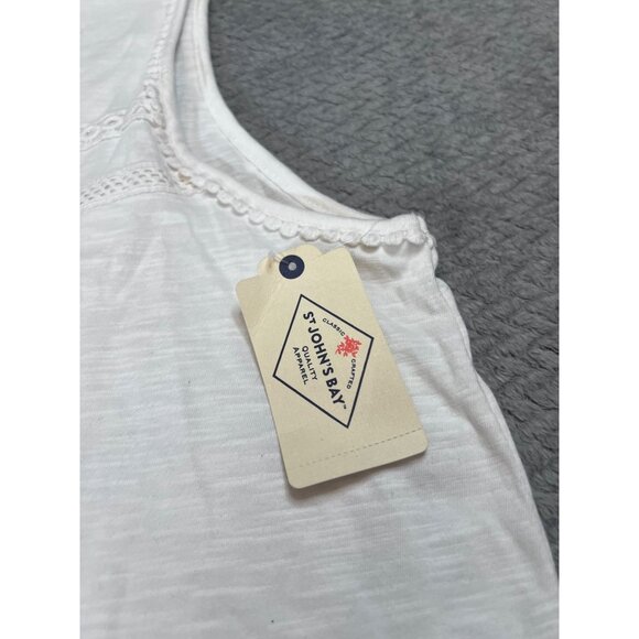 Womens St. Johns Bay White Sleeveless Minimal Cotton Top With Lace Detail - XL - Picture 4 of 6